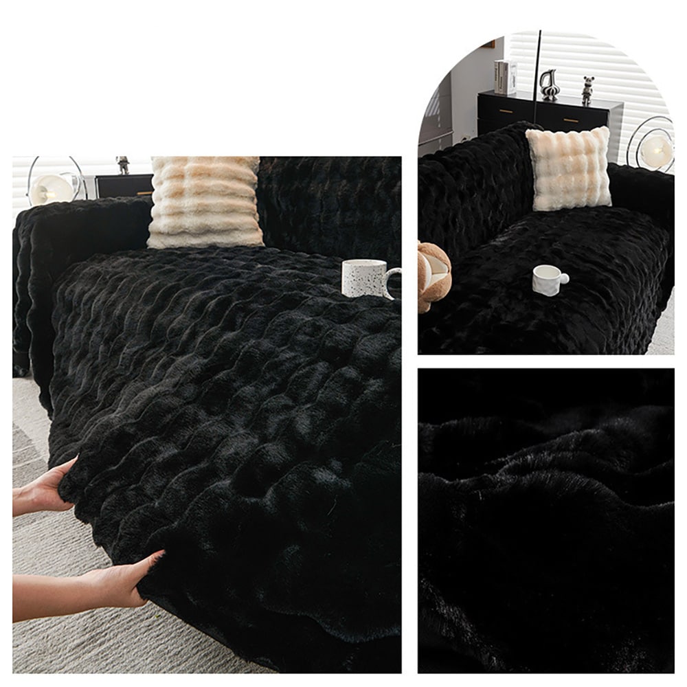 Mjukt och fluffigt sofföverdrag 180x380cm - Svart