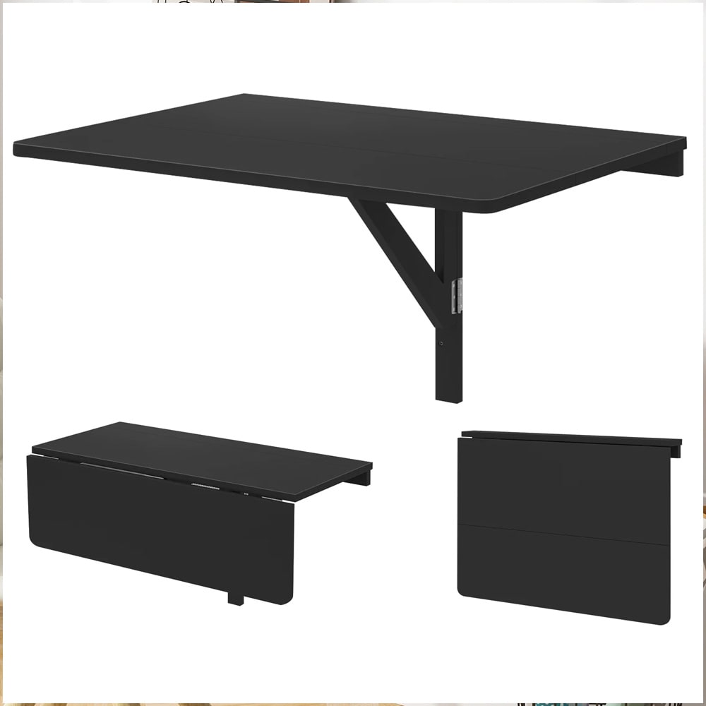 Väggmonterat fällbord 80 x 60 cm / klaffbord / väggbord i MDF och furu - svart