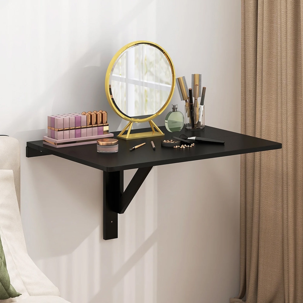 Väggmonterat fällbord 80 x 60 cm / klaffbord / väggbord i MDF och furu - svart