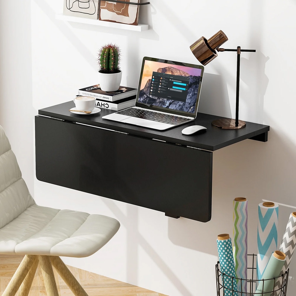 Väggmonterat fällbord 80 × 60 cm i MDF och furu med dubbelfällbar bordsskiva - Svart