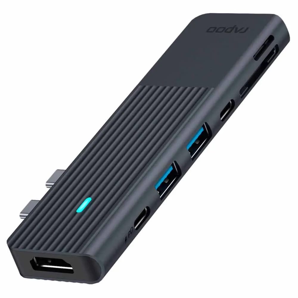 Rapoo 7-i-2 multiport USB-C-adapter till MacBook med 4K HDMI och 100W PD
