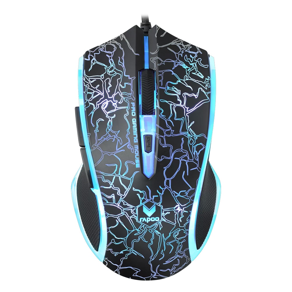 Rapoo V20S gamingmus med justerbar 500–3000 DPI-sensor och ambidextri ergonomi - Svart