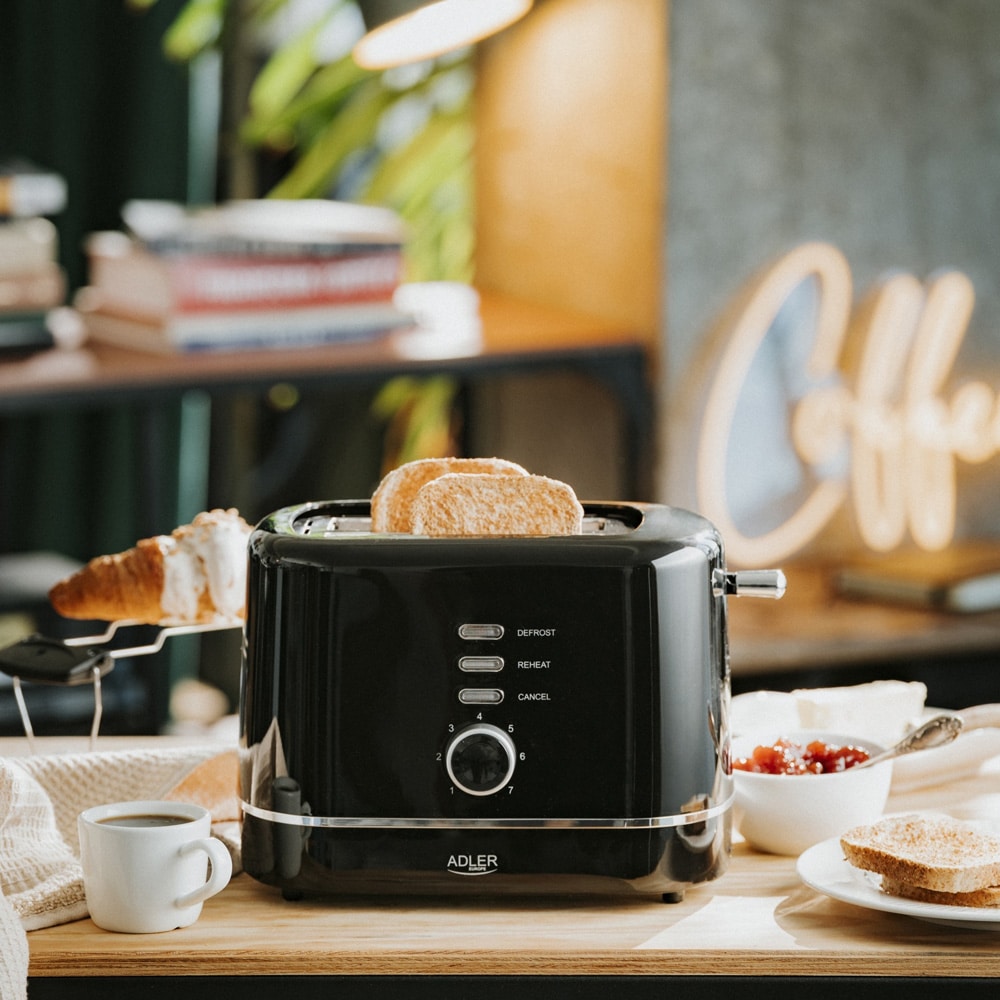 Brödrost med brödhylla och 7 rostningsnivåer - Svart