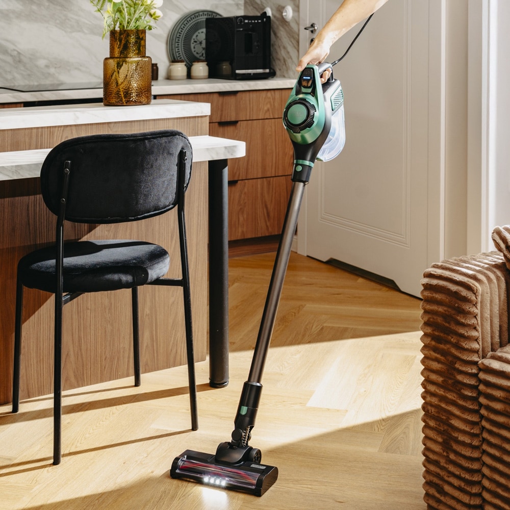 Skaftdammsugare med LED-borste, 3-stegsfiltrering och kraftfull sugförmåga - Grön