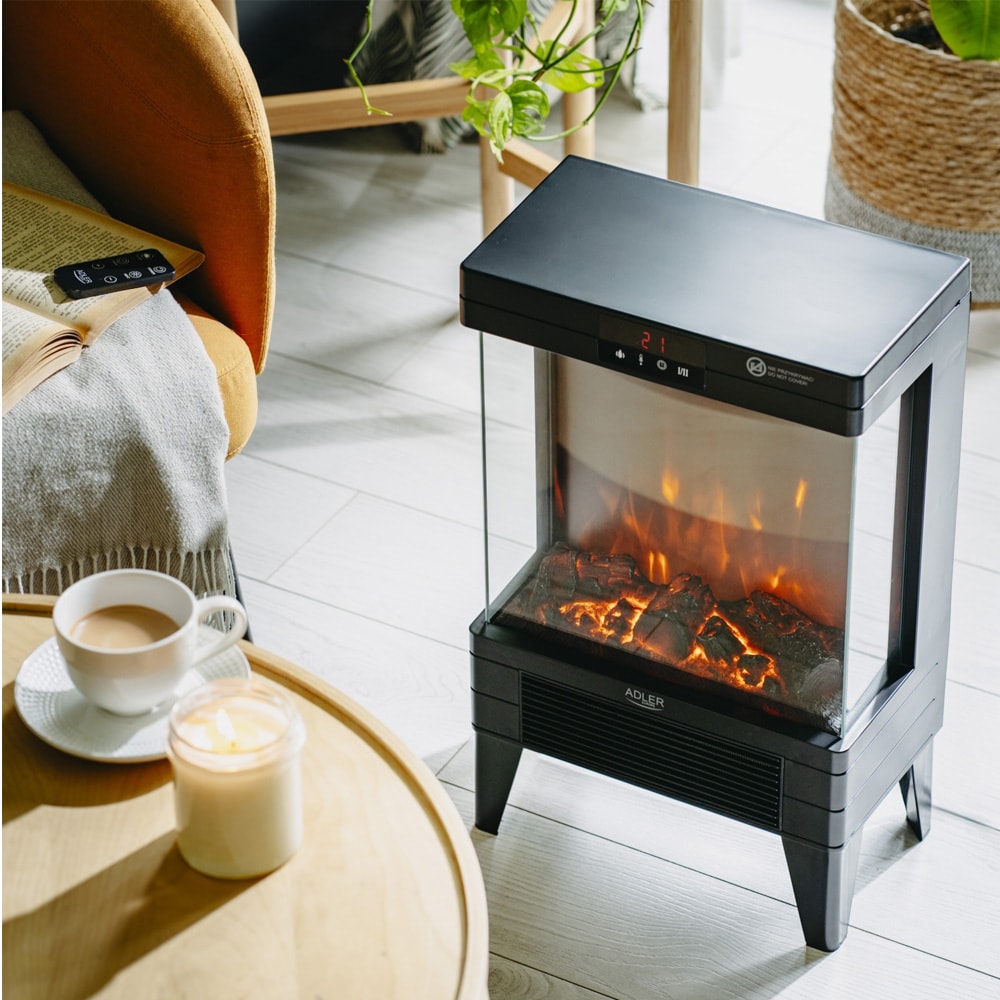Elektrisk kamin med 3D-flameffekt / värmekamin / eldstad med två värmelägen 1000/2000 W