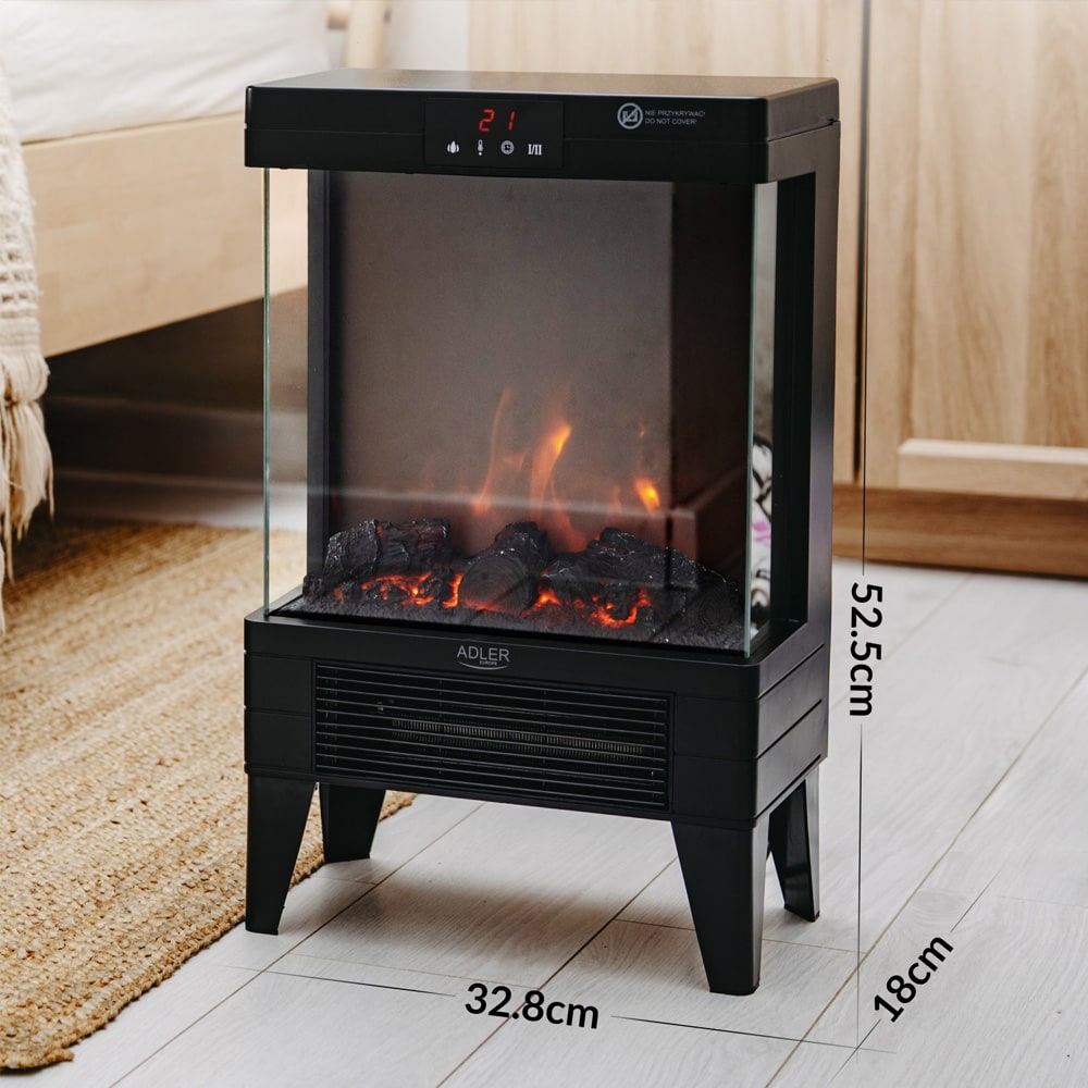 Elektrisk kamin med 3D-flameffekt / värmekamin / eldstad med två värmelägen 1000/2000 W