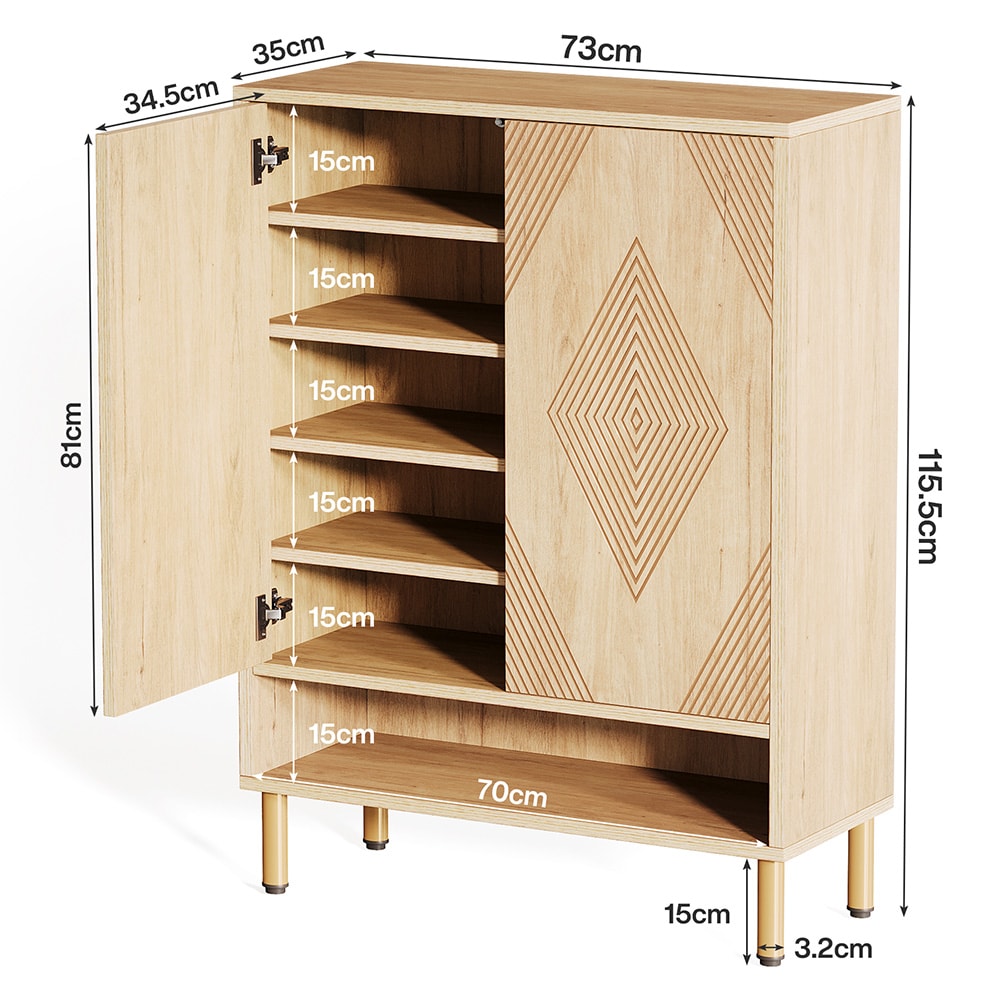 Skoskåp i trä med 6 hyllor och generöst förvaringsdjup / skoförvaring för hall / skoställ i trä