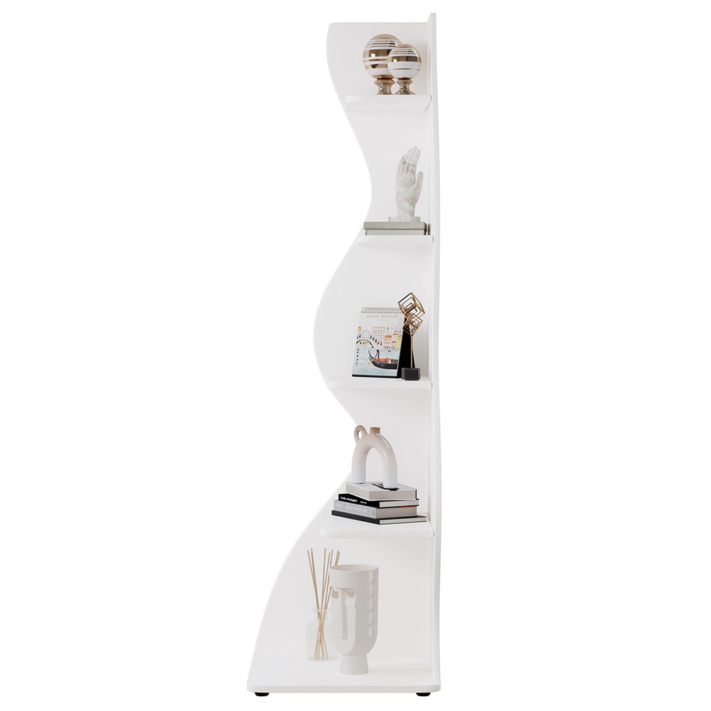 Vit hörnbokhylla / hörnhylla / bokhylla med 5 justerbara hyllor i modern design