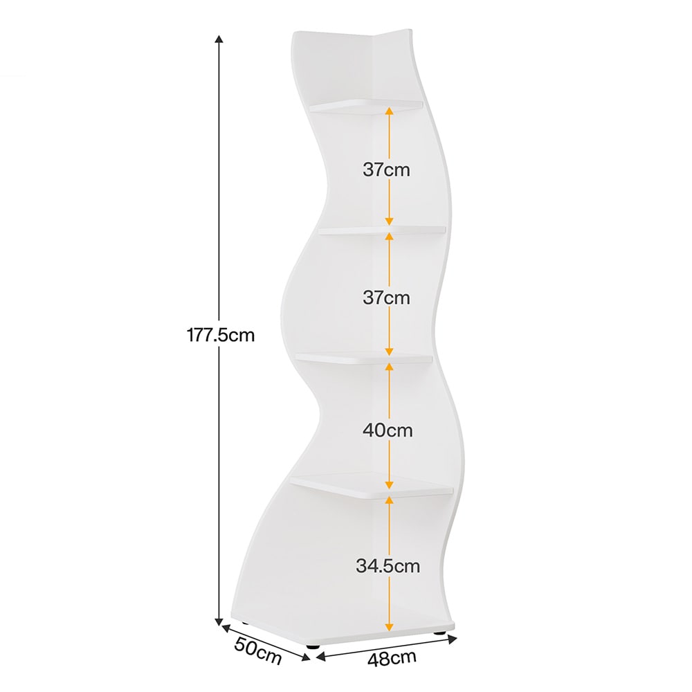 Vit hörnbokhylla / hörnhylla / bokhylla med 5 justerbara hyllor i modern design