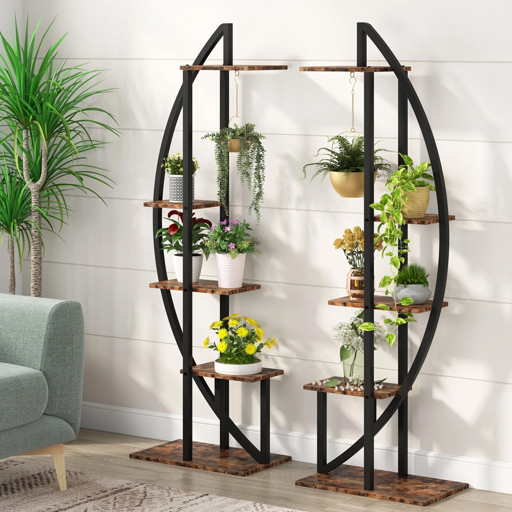 Blomhylla 160cm / växtställ / hylla i 2 delar med flera hyllplan - svart/rustik brun
