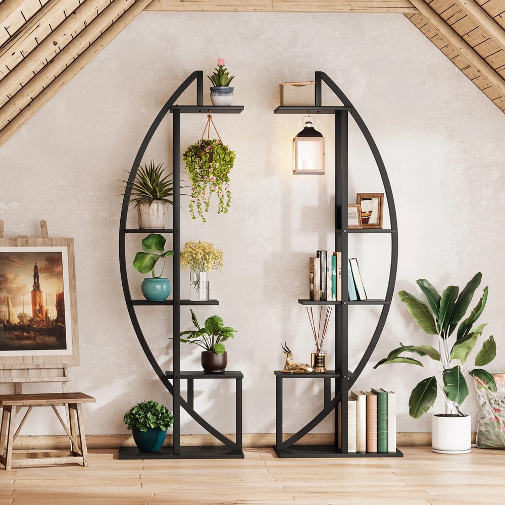 Blomhylla 160cm / växtställ / hylla i 2 delar med flera hyllplan - svart/rustik brun