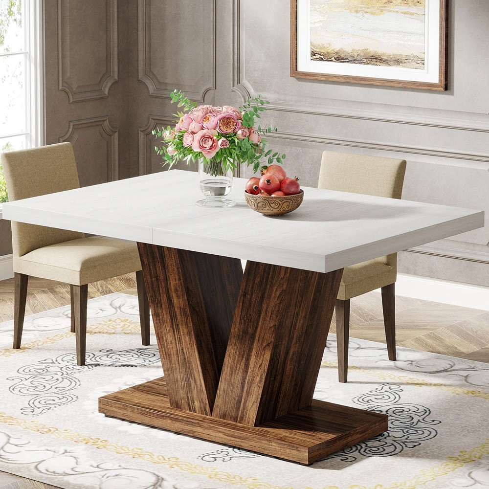Matbord 120×80cm vit/ek / köksbord i lantlig stil / rektangulärt matsalsbord för 4–6 personer