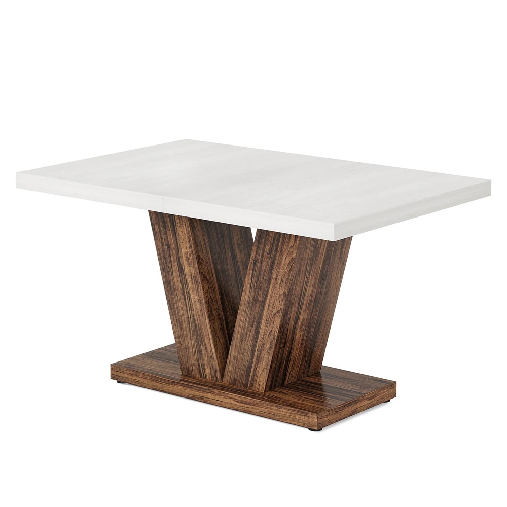 Matbord 120×80cm vit/ek / köksbord i lantlig stil / rektangulärt matsalsbord för 4–6 personer