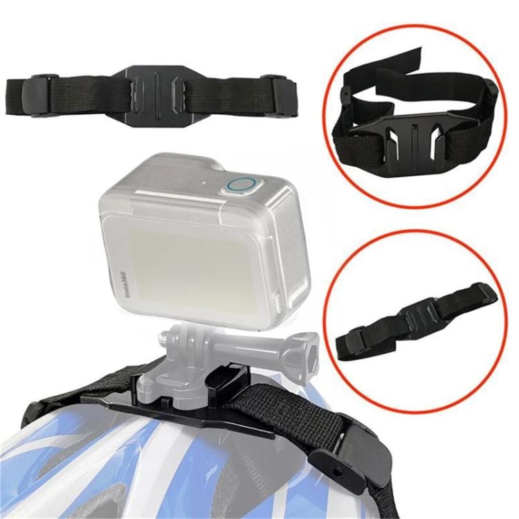 Hjälmfäste med justerbar rem till GoPro, Insta360, DJI mm.