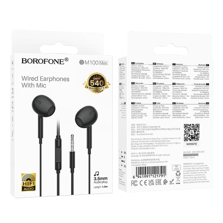Borofone BM100 In-Ear Headset med 3,5mm 1,2m - Svart