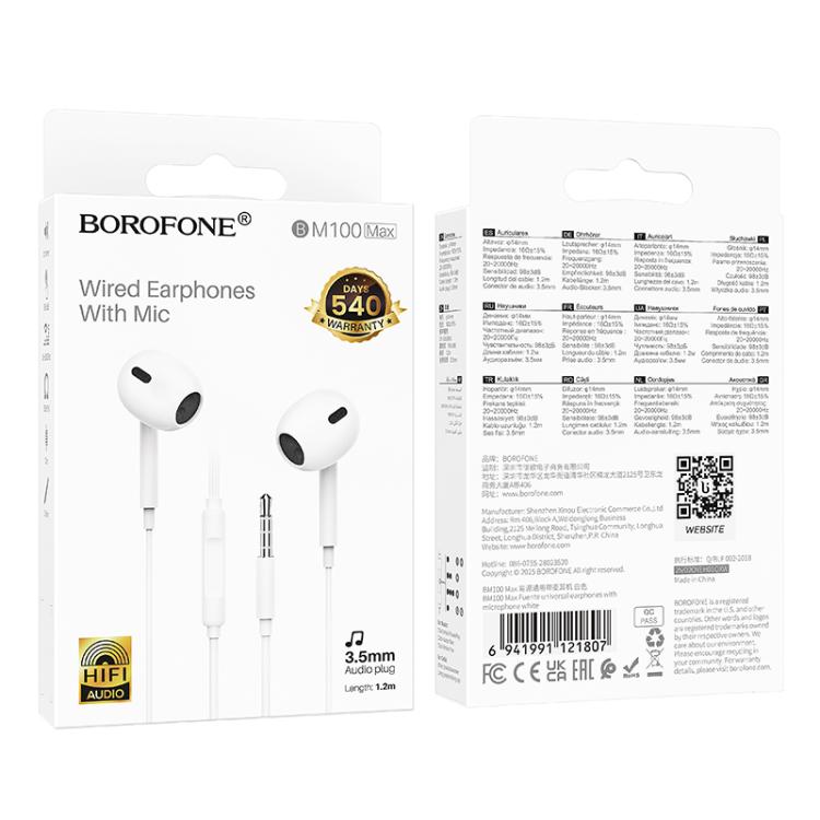 Borofone BM100 In-Ear Headset med 3,5mm 1,2m - Vit