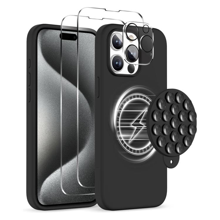Skal med Magsafe och sugpropp + Skärm- och linsskydd till iPhone 15 Pro - Svart