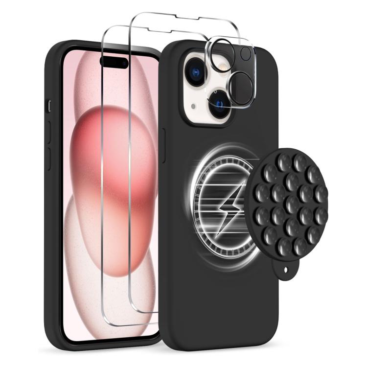 Skal med Magsafe och sugpropp + Skärm- och linsskydd till iPhone 15 Plus - Svart
