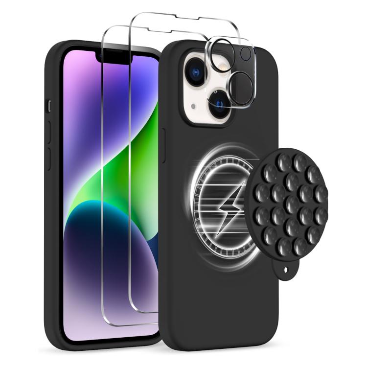 Skal med Magsafe och sugpropp + Skärm- och linsskydd till iPhone 14 Plus - Svart