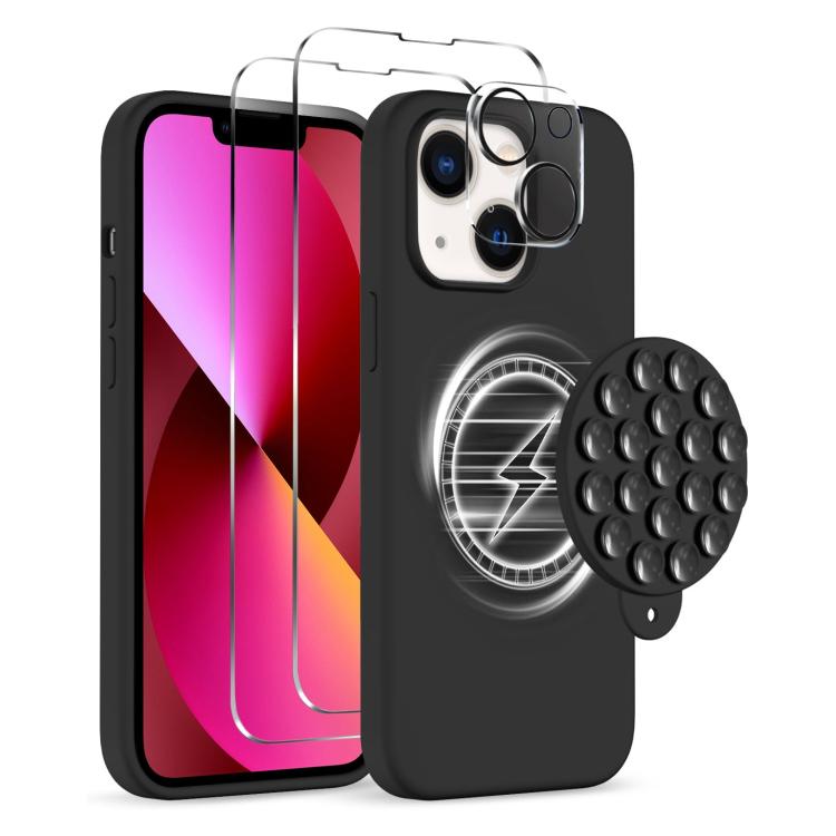 Skal med Magsafe och sugpropp + Skärm- och linsskydd till iPhone 13 - Svart
