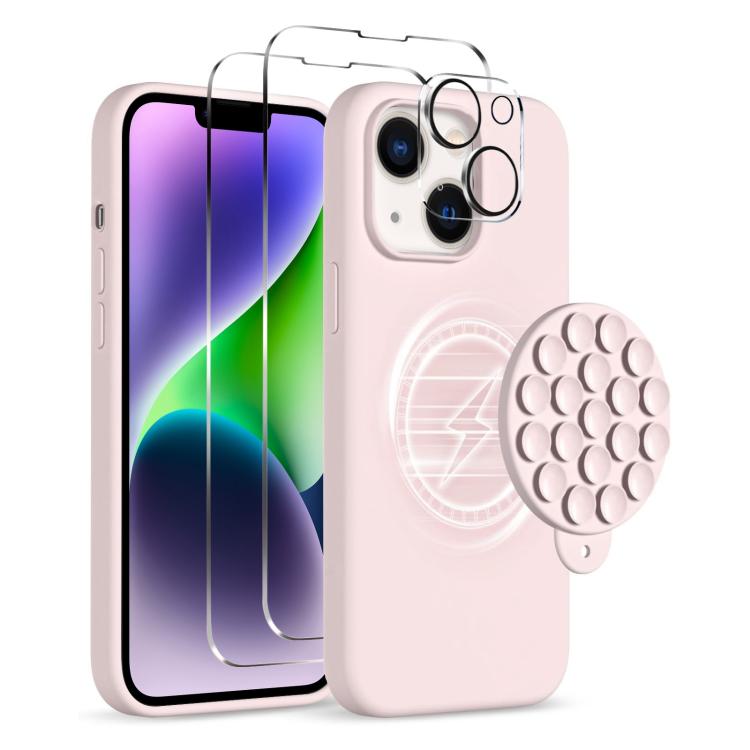 Skal med Magsafe och sugpropp + Skärm- och linsskydd till iPhone 14 - Rosa