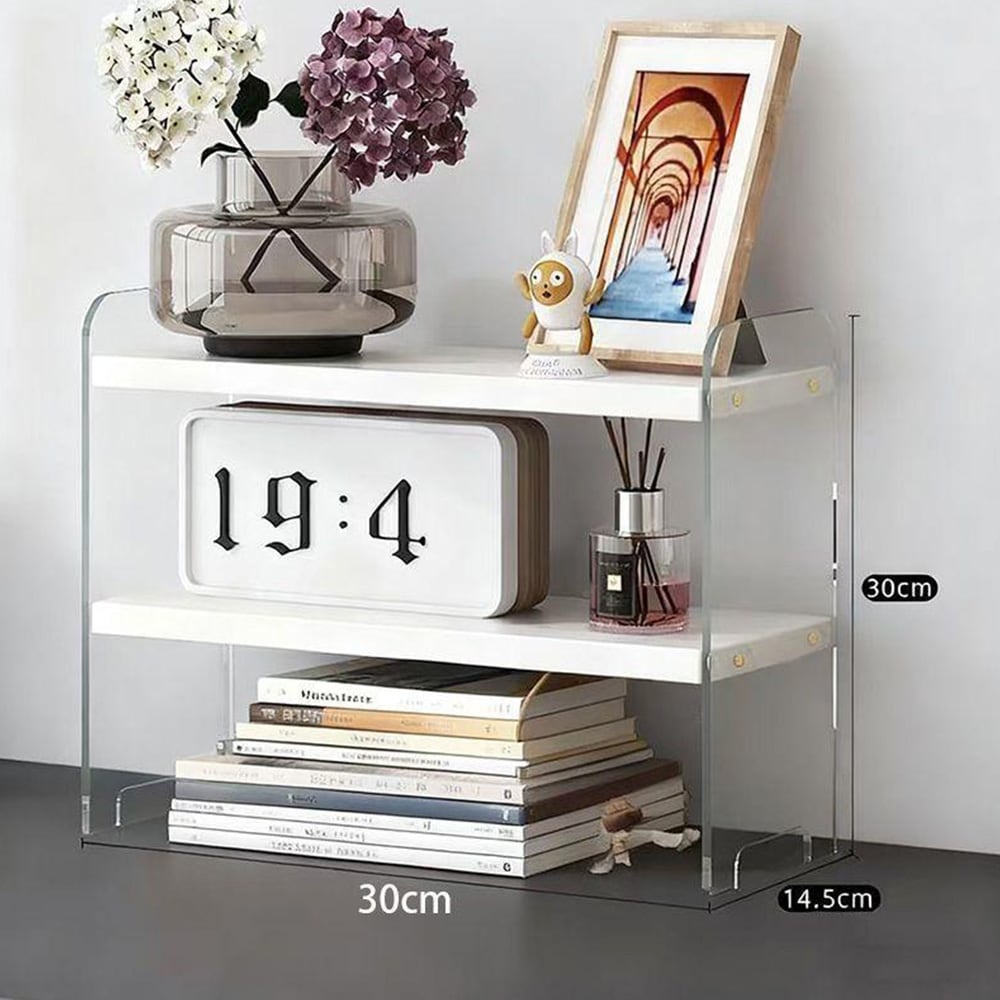 Förvaringshylla med 2 hyllplan för skrivbordet 30x30cm- Vit/Klar
