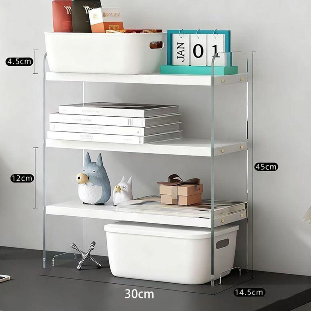 Förvaringshylla med 4 hyllplan för skrivbordet 30x45cm - Vit/Klar