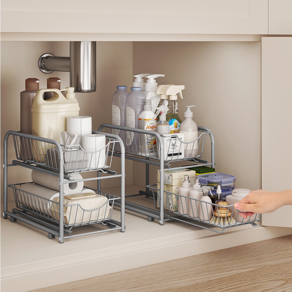 Diskbänksförvaring med 2 utdragbara korgar 2-pack