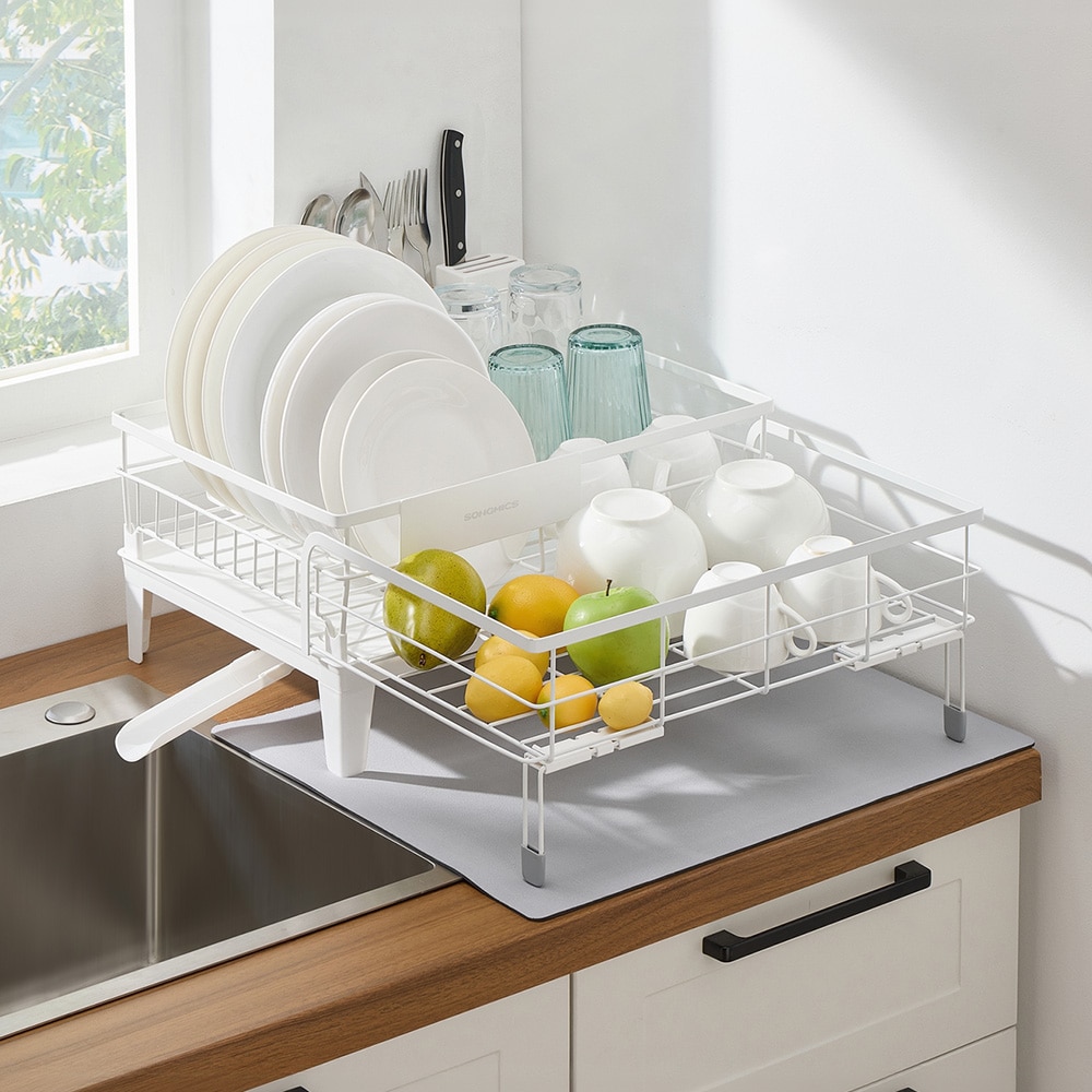 Diskställ med avrinningsbricka och bestickhållare