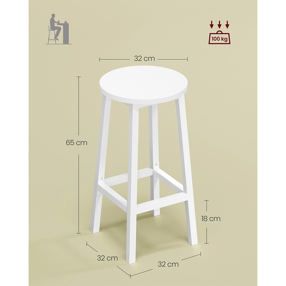 Barpall med metallram och fotstöd 2-pack - Vit