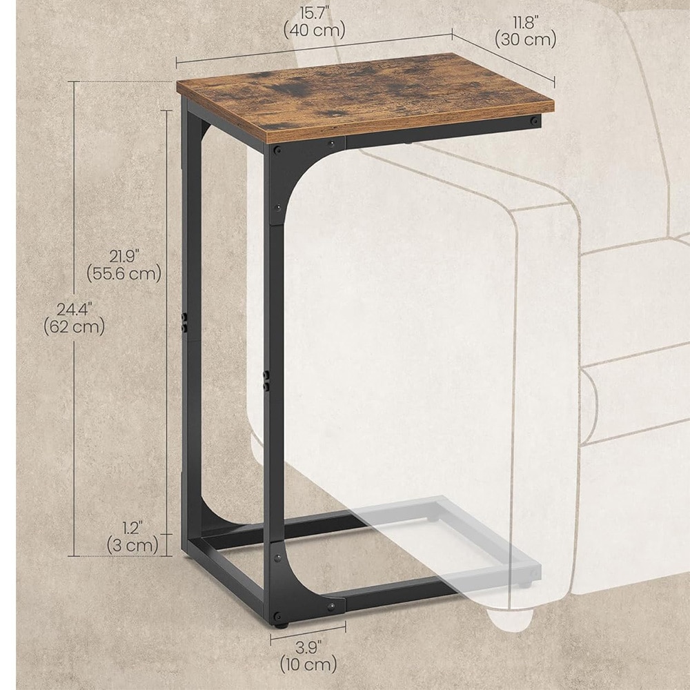 Sidobord 30 x 40 x 62 cm med metallram i C-form - Brun/Svart