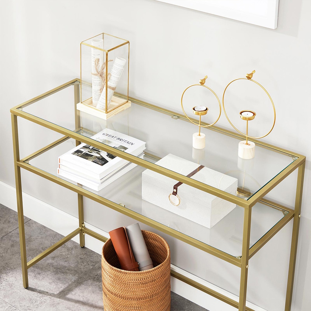 Konsolbord med glasskiva och stålram 100cm - Guld