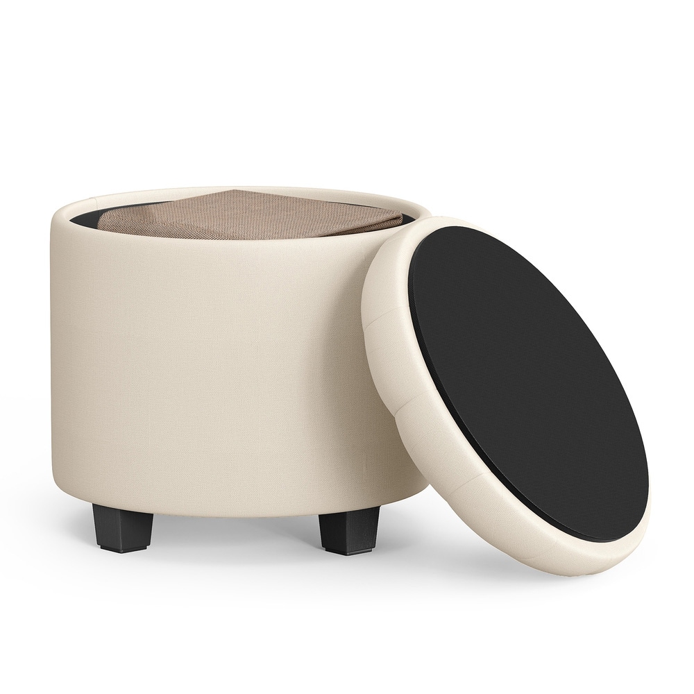 Rund sittpuff 45 x 45 x 44,5 cm med förvaring - Ljusbeige