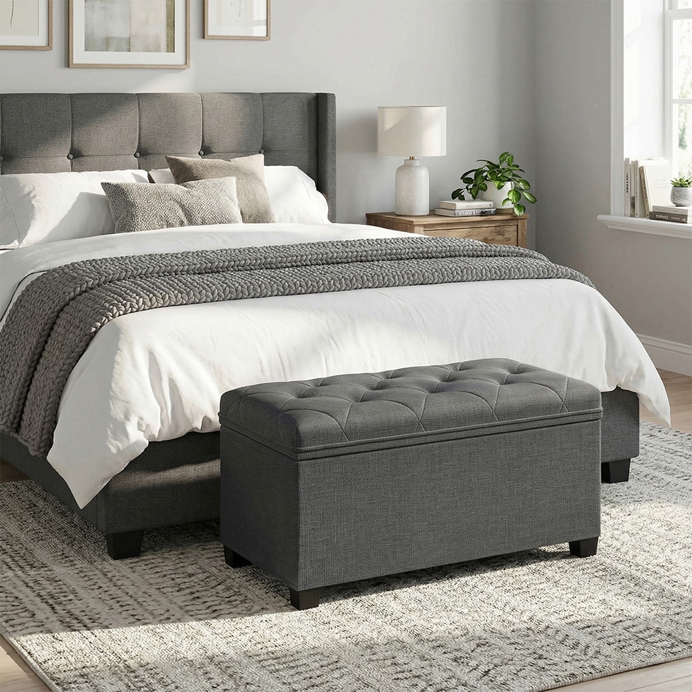 Mjuk Förvaringsbänk med sittdyna 76x40x40cm - Grå