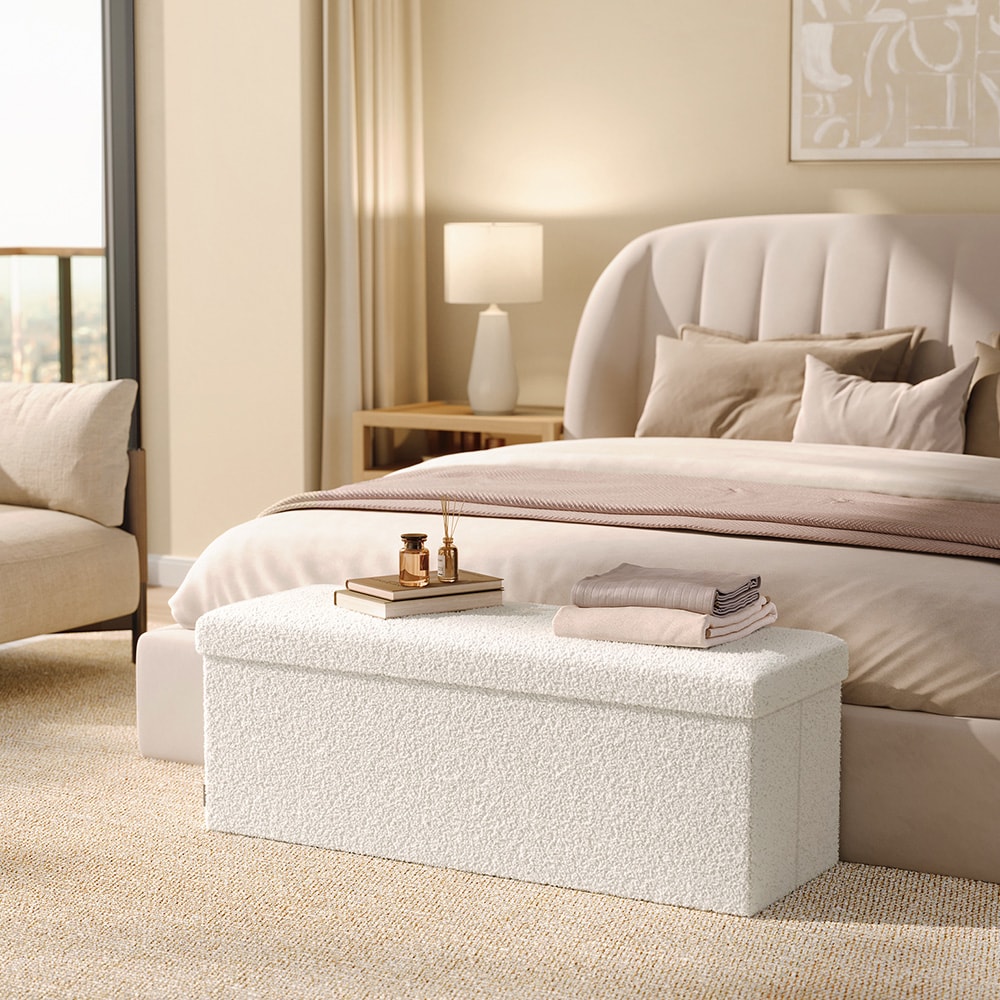 Mjuk Förvaringsbänk med sittdyna 110x38x38cm - Vit