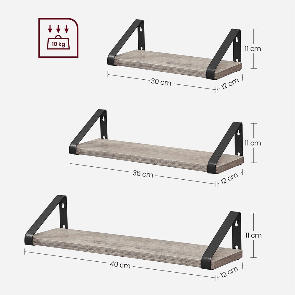 Vändbar vägghylla 40cm 3-pack Grå/Svart
