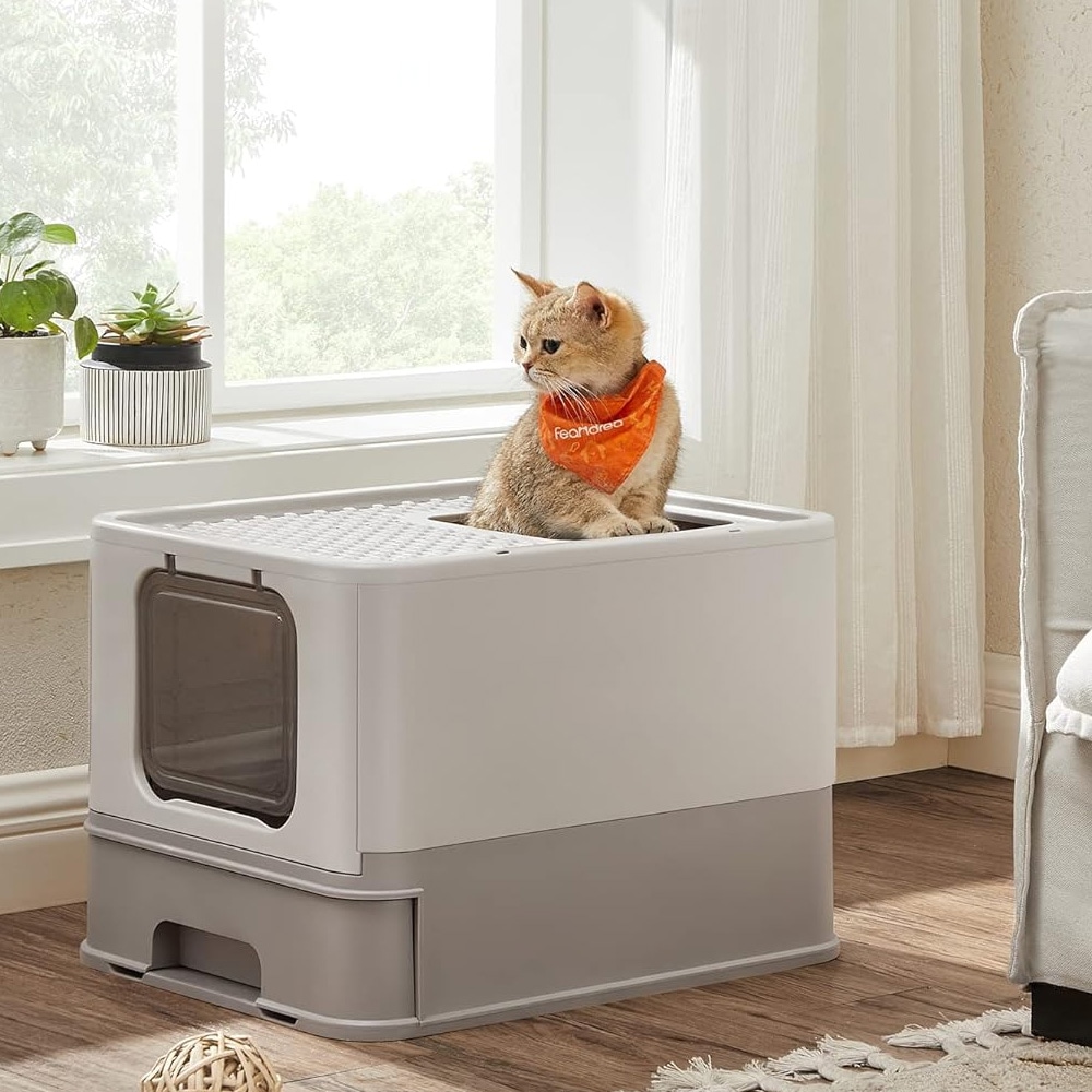 Sluten kattlåda med utdragbar bricka - Grå