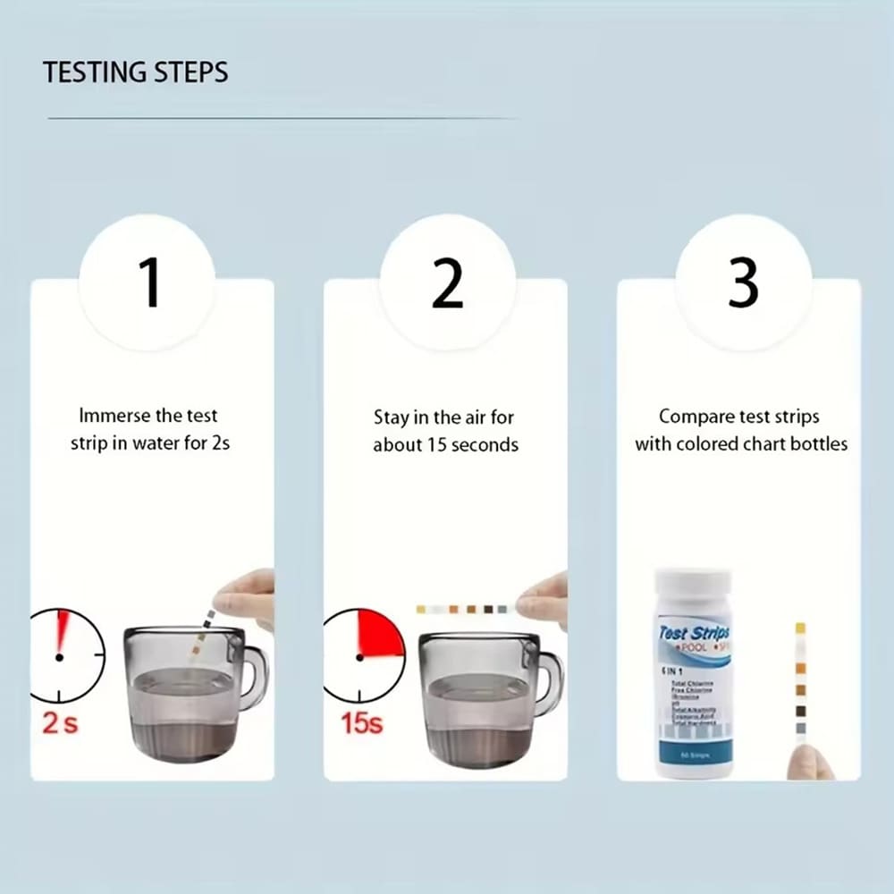 6-in-1 testiliuskat pH:lle, kloorille, bromille ja alkaliteetille  - 50 kpl