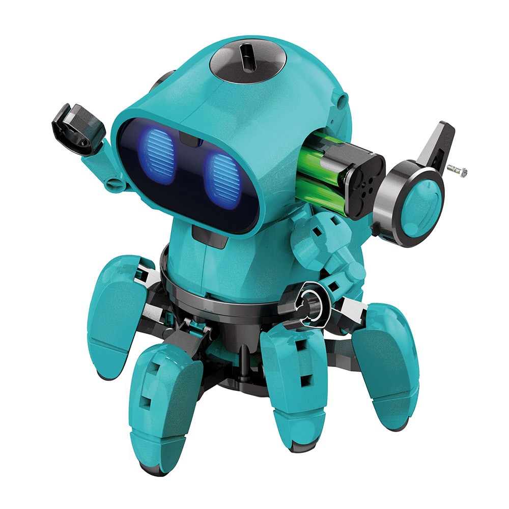 Tobbie The Robot - Blå - Interaktiv byggrobot med IR-sensor och RGB-ögon
