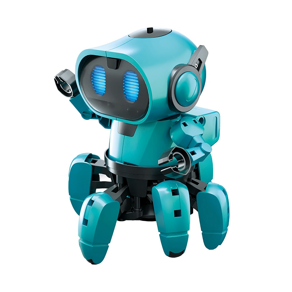 Tobbie The Robot - Blå - Interaktiv byggrobot med IR-sensor och RGB-ögon