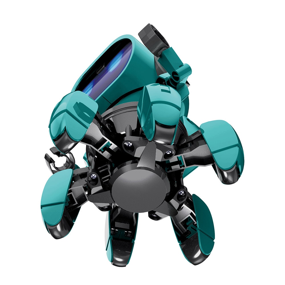 Tobbie The Robot - Blå - Interaktiv byggrobot med IR-sensor och RGB-ögon