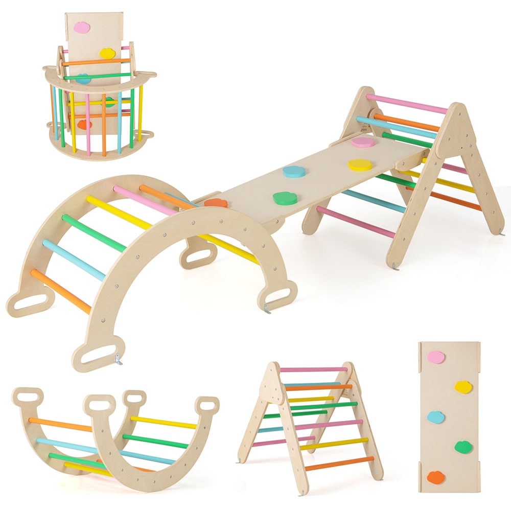 3i1 Klätterset i trä för barn från 1 år – triangel, båge och ramp