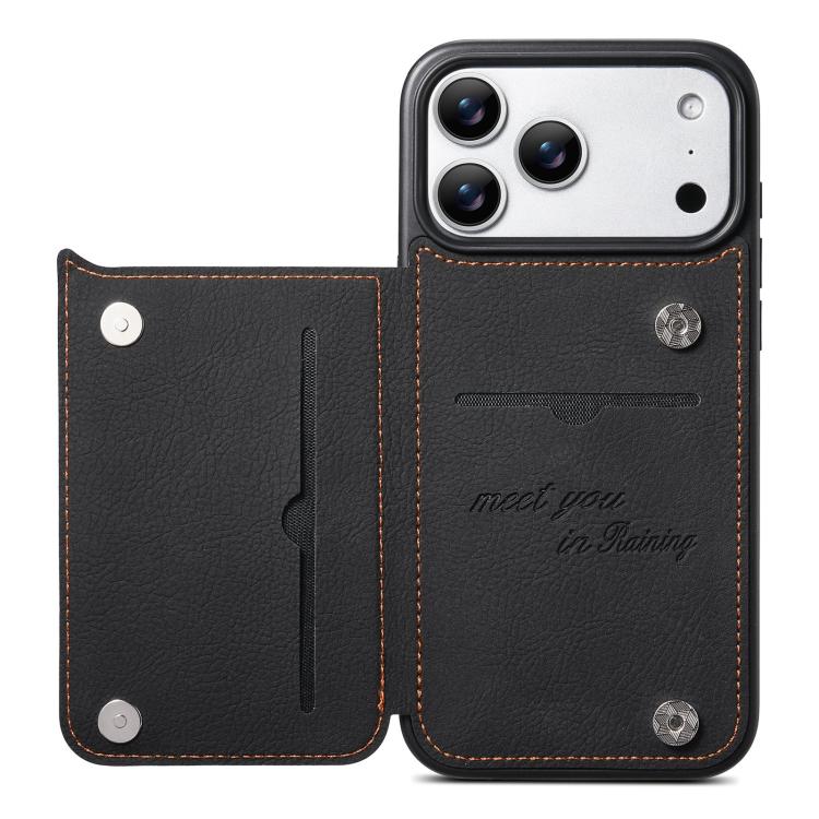 Bagcover i kunstlæder med kortholder til iPhone 17 Pro Max - Svart