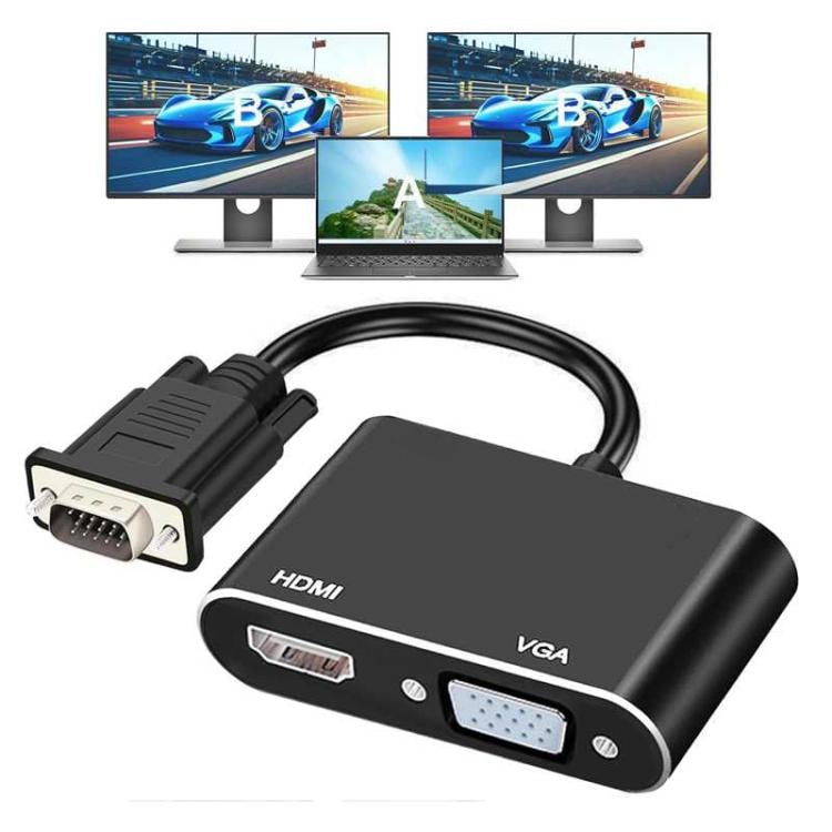 2-i-1 VGA till HDMI adapter splitter för dubbla skärmar