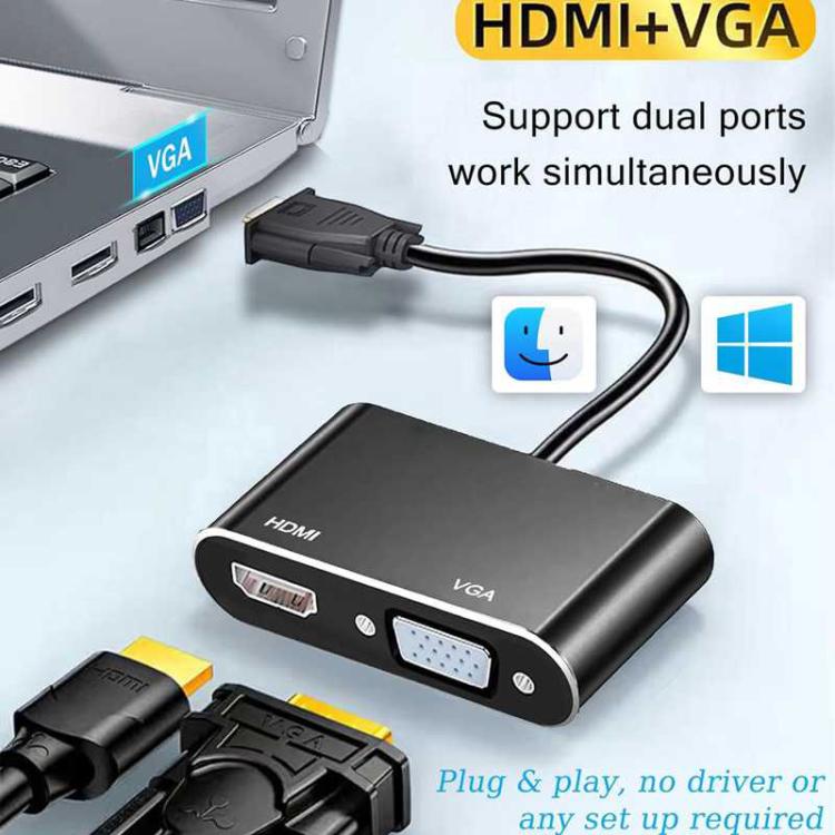 2-i-1 VGA till HDMI adapter splitter för dubbla skärmar