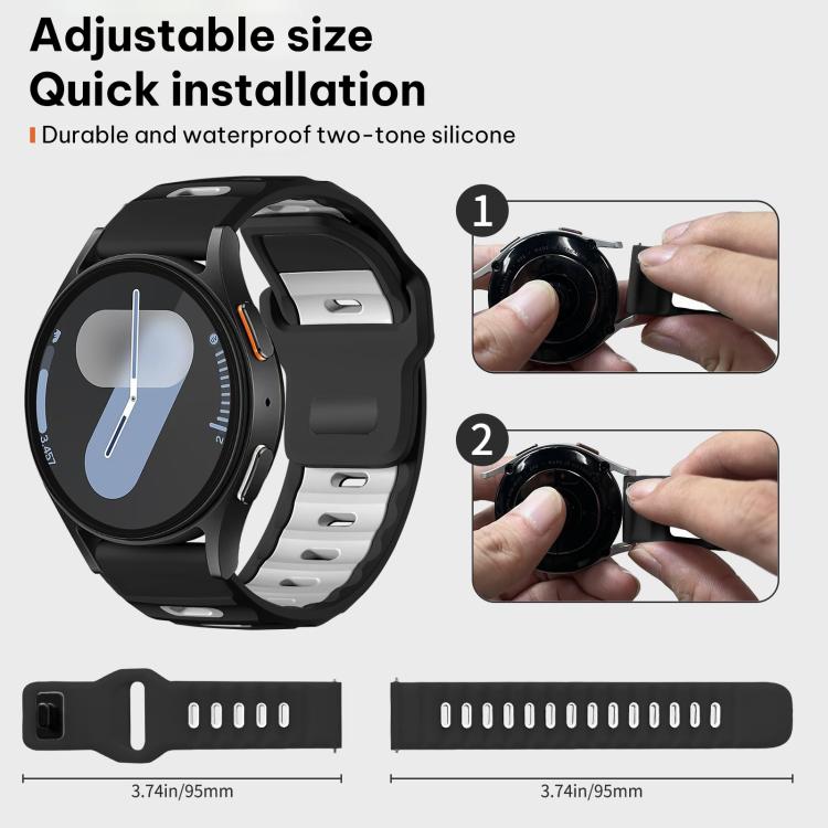 Silikonarmband till Samsung Galaxy Watch7 / FE / 6 / 5 / 4 – Svart/Vit