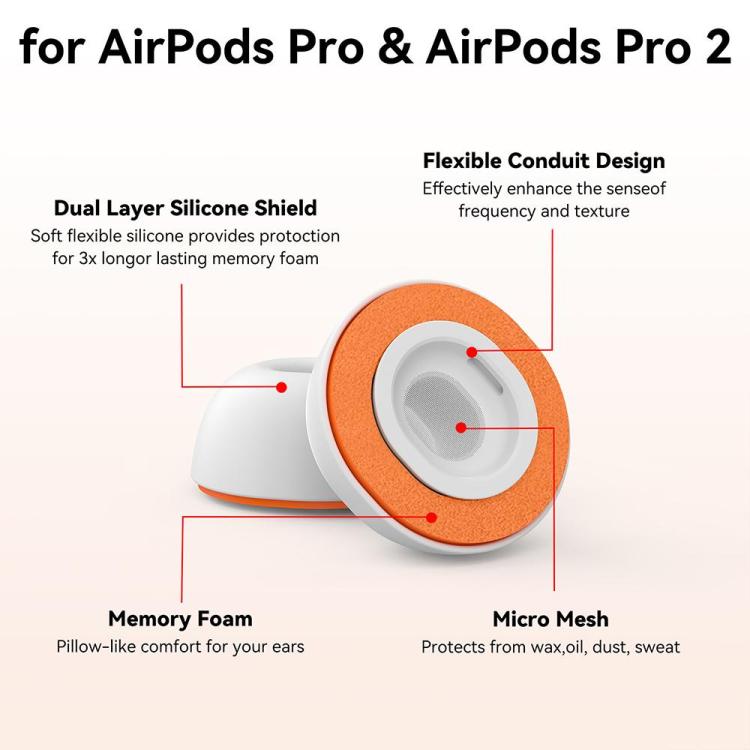 Silikonkuddar till AirPods Pro 1/2 Strl: XS/S/M/L - Vit/Orange