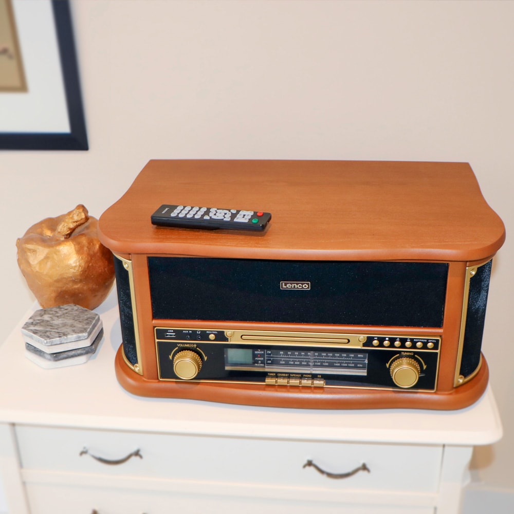 Lenco TCD-2551WD retro skivspelare i trä med Bluetooth, CD och kassett