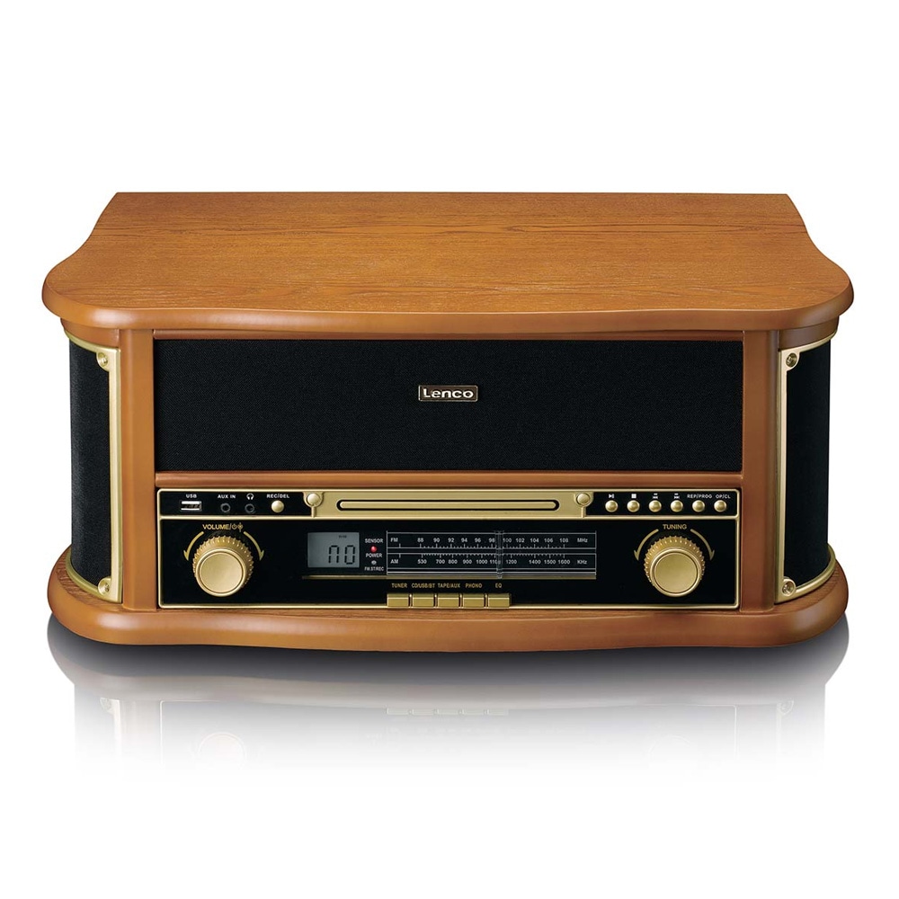 Lenco TCD-2551WD retro skivspelare i trä med Bluetooth, CD och kassett