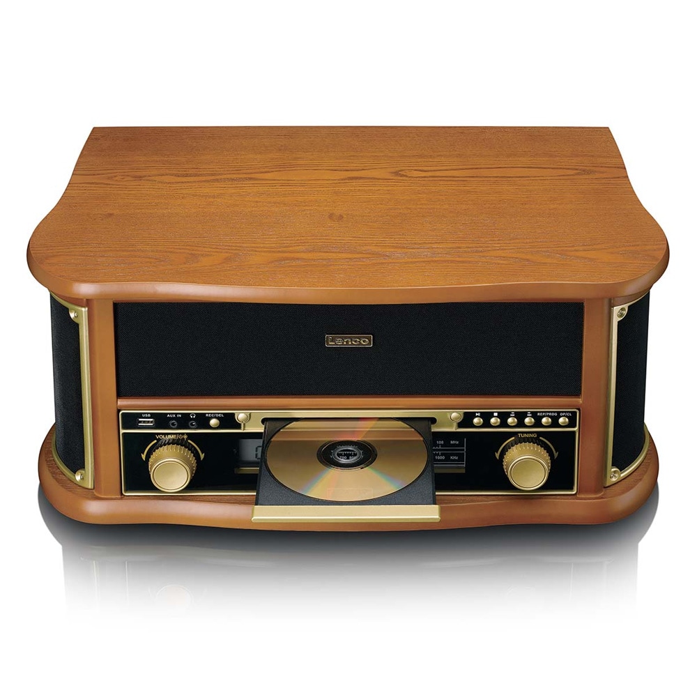 Lenco TCD-2551WD retro skivspelare i trä med Bluetooth, CD och kassett